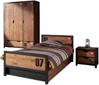 Kinderzimmer Set komplett Kameko 5 Massivholz+MDF Schwarz/Cognac