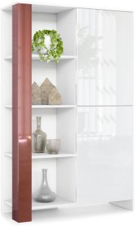 Highboard Canto, hoher Schrank mit 2 Türen und 8 Fächern, Korpus Weiß matt, Fronten Weiß Hochglanz, Dekor-Paneele Bordeaux Hochglanz (95 x 151,5 x 36 cm)