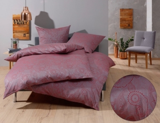 Bettwaesche-mit-Stil Mako-Satin Damast Paisley Bettwäsche "Davos" rot - grau Garnitur 135x200 + 80x80