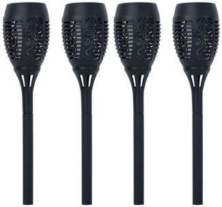 4er Set LED Solarleuchte, Fackel, Feuereffekt, schwarz, H 50 cm