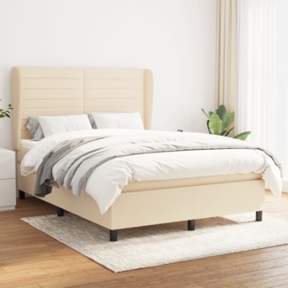 vidaXL Boxspringbett mit Matratze Creme 140x190 cm Stoff 3128042