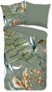 good morning Wendebettwäsche Janika, Renforcé, 2 teilig, 100% Baumwolle, Renforcé, Reißverschluss, Wendeoptik, Blätter, grün