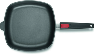 WOLL Titanium Nowo Universal‑Pfanne viereckig, abnehmbarer Griff, 28 × 28 cm (2,16 kg), Aluminium-Handguss mit Titan‑Hartversiegelung, alle Herdarten außer Induktion, spülmaschinen‑ & backofenfest bis ca. 250 °C