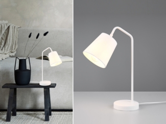 LED Tischleuchte Spot schwenkbar, aus Metall & Stoffschirm in Weiß, Höhe 45cm