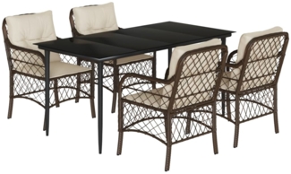 vidaXL 5-tlg. Garten-Essgruppe mit Kissen Braun Poly Rattan 3212113