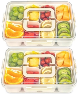 Refined Living Frischhaltedose Snackbox mit 8 Fächern, Servierplatte, Snackschale mit Deckel & Griff, Lebensmittelechtes PP, (Tragbarer Snack Organizer, Snackdose mit Deckel, Vorratsdose mit Fächern, Aufbewahrungsbox Snacks, Obstbox Kinder, Bento Box O...