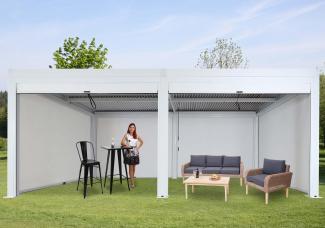 Pergola HWC-L46 mit 6x Seitenwand, Gartenpavillon Lamellen-Pavillon Rollo, 11cm-Alu-Gestell, sturmfest 3x6m ~ weiß