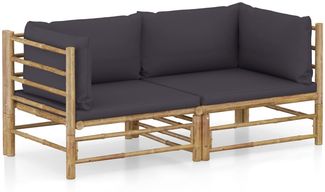 vidaXL 2-tlg. Garten-Lounge-Set mit Dunkelgrauen Kissen Bambus 3058202