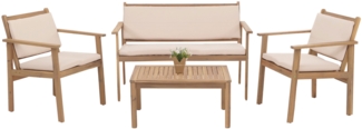 Garten-Garnitur HWC-O19, Lounge-Set Sitzgruppe Bank Sessel Tisch, Holz Akazie FSC® Stoff/Textil (180g/m²) ~ Kissen beige