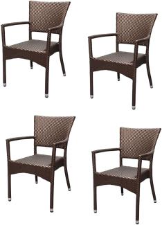 4x KONWAY® ROM Stapelsessel Mokka Premium Polyrattan Garten Sessel Stuhl Set