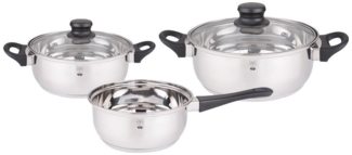 Gustav Voss Topf-Set Kochtopf-Set ANCONA Edelstahl Topfset Kochtopfset, Edelstahl (Induktionskochtöpfe-Set, 5-tlg, 1 x Stieltopf, 1 x Kochtopf mit Deckel, 1 x Bratentopf mit Deckel), induktionsfähig, spülmaschinengeeignet