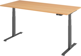 bümö höhenverstellbarer Schreibtisch 180 x 80 cm in Buche, Gestell graphit - Höhenverstellbar Elektrisch Stehpult mit 3-fach Speicher, Computertisch, Ergonomischer Steh-Sitz Tisch, Bürotisch, LXK65-19-6-G