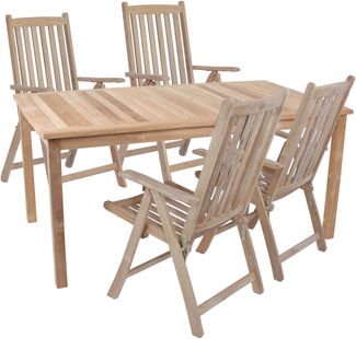 Garten-Sitzgruppe MAIKE 05 5-tlg. - Teak, Teakbraun | Gartenmöbel-Set Gartengarnitur Garten-Essgruppe mit Stühlen A und Esstisch