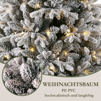 Sinaopus Künstlicher Weihnachtsbaum mit Schnee, Tannenbaum künstlich, mit Lichterkette, PVC+PE, 180/210cm, Künstlicher Tannenbaum, Weihnachtsbaum mit Beleuchtung, Christbaum, Weihnachtsdeko, 250 LEDs & 1000 Spitzen & Metallständer & Handschuhe, 8 Leuch...