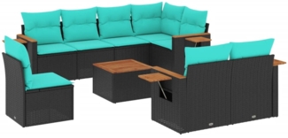 vidaXL 9-tlg. Garten-Sofagarnitur mit Kissen Schwarz Poly Rattan 3227009