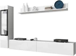 Wohnwand ""Vera"" Anbauwand 3-teilig weiß hochglanz lackiert grifflos
