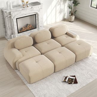 Ecksofa modular in Beige, Cordstoff, montagefrei, 32D hochelastischer Schaumstoff,H 75 x T 298 x B 178 cm