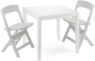 Dmora Outdoor Lounge Set Sanzeno, Outdoor oder Indoor Lounge Set, Quadratischer Tisch mit 2 Klappstühlen, Made in Italy, Weiß
