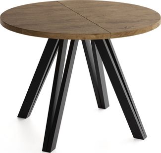 WFL GROUP Esstisch Ravano ausziehbar rund modern mit Schwarzen Holzbeinen (MADE IN EU, drei Größen – 100 cm, ausziehbar auf 140/180 cm), platzsparender Tisch für kleine Küche, Esszimmer oder Wohnzimmer