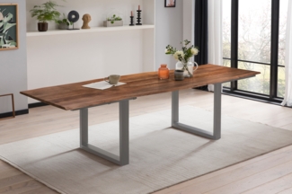 Esstisch Baumkante Akazie nuss 160(260)x90 Ansteckplatten silber ADINA 73928907