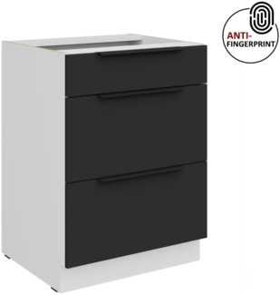 Küchen Unterschrank 60 cm Küche ARIA Schwarz ultra matt + Weiss matt, hochwertige Fronten mit Anti Fingerprint Beschichtung, Soft-Close Küchenzeile Küchenblock