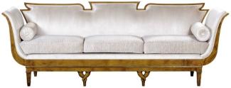 Casa Padrino Luxus Jugendstil 3er Sofa Weiß / Hellbraun - Edles Handgefertigtes Wohnzimmer Sofa - Barock & Jugendstil Wohnzimmer Möbel