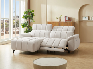 Vente-unique - Eckrelaxsofa elektrisch - Ecke links - Strukturstoff - Beige - CELTIMO