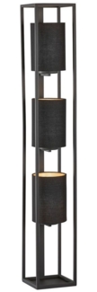 LED Stehlampe 3-flammig Schwarz Stoffschirme innen Gold, Höhe 130cm