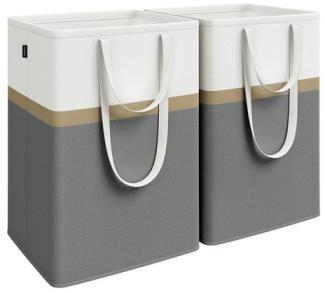 Songmics Wäschekorb 2er Set, 110 L, faltbar, mit kurzen und langen Griffen, leicht zu tragen und zu reinigen, freistehend, Polyester-Baumwoll-Gewebe, Schiefergrau, 45 x 40 x 65 cm