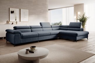Ecksofa Schlafsofa Sofa BASTIEN MAX in Stoff Whisper Silbergrau Ottomane Rechts