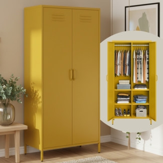 skølm 'Atria' Kleiderschrank, Metall, 170x45x80 cm, senfgelb, Garderobe mit 4 Fächern und 2 Kleiderstangen