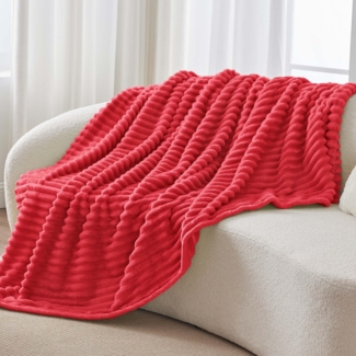 BEDELITE Kuscheldecke Flauschig Decke Klein - weiche Flanell Decken Rot 125x150 für Sofa, Deko Streifen Cord Fleecedecke als Sofaüberwurf für Wohnzimmer, Throw Blanket Wide Use