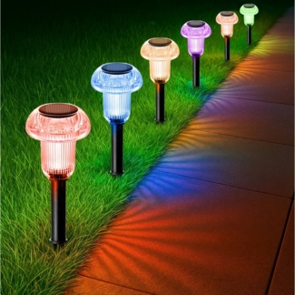 BlingBin LED Solarleuchte 6 Stück Solar-Gartenleuchten, Solarlampen für Außen, Gartenpfahl, automatisches Ein-/Ausschalten, LED fest integriert, RGB, Wegbeleuchtung, RGB-Farbwechsel, solarbetriebenes Weglicht,wasserdicht