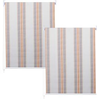 2er-Set Rollo HWC-D52, Fensterrollo Seitenzugrollo Jalousie, 120x230cm Sonnenschutz blickdicht ~ grau/braun/orange