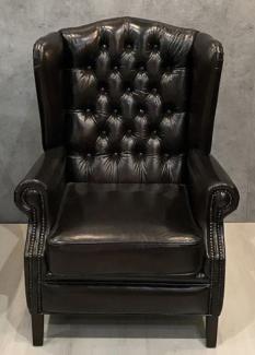 Casa Padrino Luxus Chesterfield Leder Ohrensessel Schwarz - Chesterfield Echtleder Wohnzimmer Sessel - Wohnzimmer Möbel - Chesterfield Möbel - Echtleder Möbel - Luxus Möbel - Luxus Einrichtung