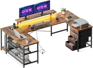 LuxusKollektion Eckschreibtisch Eckschreibtisch 4 Schubladen Stauraum USB Gaming Schreibtisch LED
