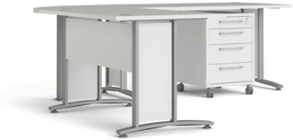 Dmora Schreibtisch Agerato, Mehrzweckschreibtisch, Bürotisch für PC, Eckschreibtisch, 230x200 h75 cm, Weiß und Grau