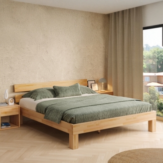 skølm 'Floki' Bett 180x200 cm, Bettgestell, natur geölt, Massivholzbett aus Buche, Doppelbett mit Bettkopf