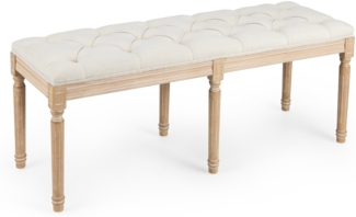 Vintage Eingangsbank mit Massiven Gummibaumholzbeinen Gepolsterte Bettbank Sitzbank Beige