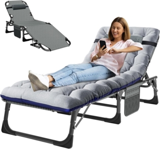 Meulbaty Klappbett Klappbar Sonnen Liege für Balkon/Garten, mit Auflage und Seitentasche (1-St) mit 5-stufiges Verstellmechanismus und 2.3-3cm Matratze