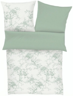 Zeitgeist Wendebettwäsche Kai in Gr. 135x200 oder 155x220 cm, Satin, 2 teilig, mit Blumen und Streifen, Bettwäsche aus Baumwolle mit Reißverschluss