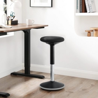 Songmics Drehstuhl, ergonomischer Arbeitshocker, 360°, höhenverstellbar, Polyester, Schaumstoff, Stahl, Kunststoff, TPR, Schwarz, 56-81x33 cm