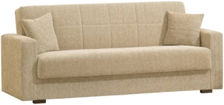 Dmora 3-Sitzer Schlafsofa Ambrogino, lineares Container-Schlafsofa, Wohnzimmersofa aus gepolstertem Stoff mit Klick-Klack-Öffnung, 212 x 80 x 87 cm, Blau