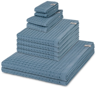 Möve Piquee 8 tlg. Frottier-Set - 2 X Handtuch (50 X 100cm), 2 X Duschtuch (70 X 140cm), 2 X Gästetuch (40 X 70cm), 2 X Seiftuch (30 X 30cm) - 350 - Steel blue
