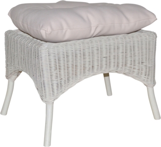 Rattanhocker, handgeflochten, mit Kissenauflage, altweiß