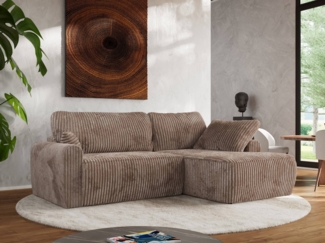 Ecksofa, L-förmiges, lose Kissen, DL-Schlaffunktion, (H 100 x T 187 x B 273 cm) - CUBO L - Cord Braun - rechte Seite