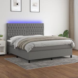 vidaXL Boxspringbett mit Matratze & LED Dunkelgrau 180x200 cm Stoff 3135134