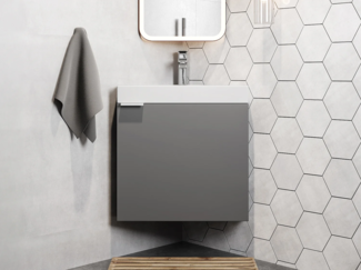 Vente-unique - Eck-Handwaschbeckenunterschrank hängend - Grau matt - 56 cm - MANODO