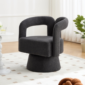 LVHOM Polsterstuhl 360° drehbar, Drehsessel Bouclé-Stoff, Loungesessel mit Armlehnen, Armlehnenstuhl Relaxsessel, Dunkelgrau