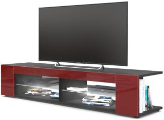 Vladon Lowboard Movie, TV-Kommode mit 4 offenen Fächern und Zierleisten, Schwarz matt/Bordeaux Hochglanz, inkl. LED-Beleuchtung weiß (134 x 29 x 39 cm)